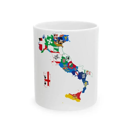 Flag map of Regions of Italy (Italy) White Coffee Mug 11oz - Go Mug Yourself