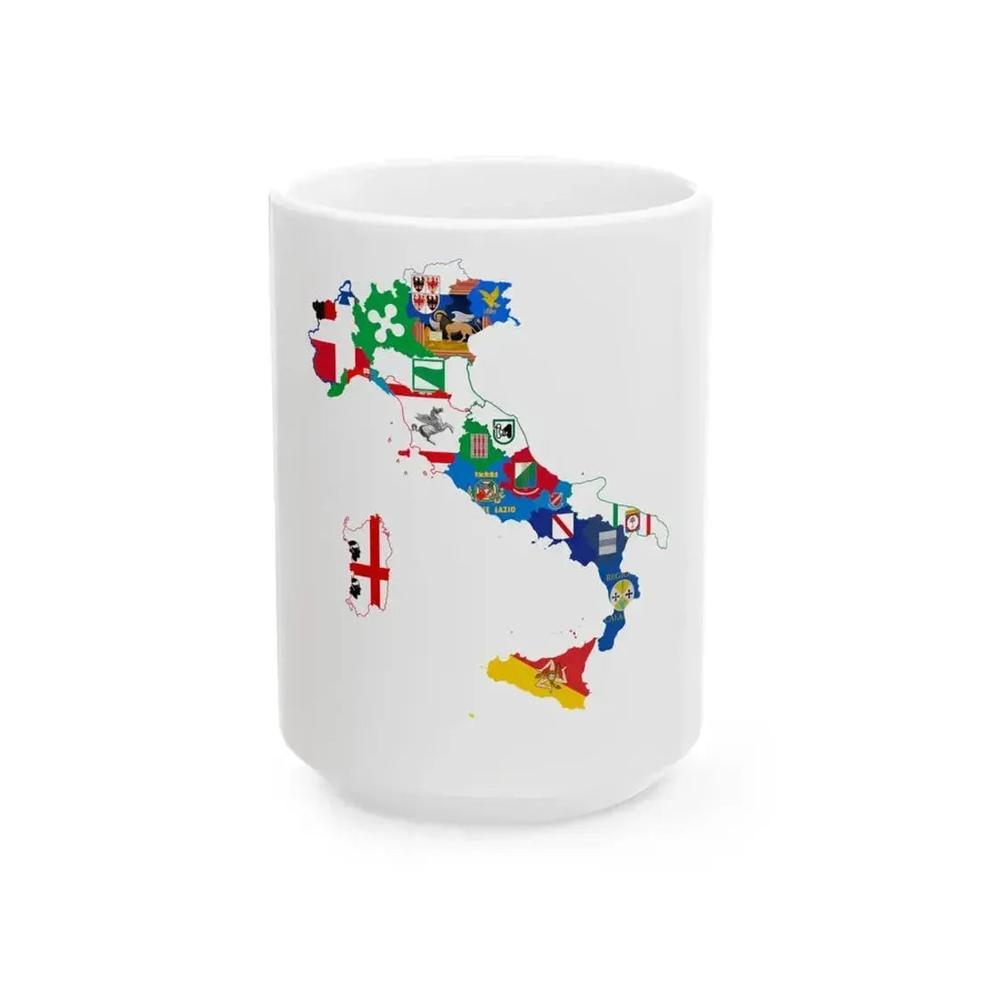 Flag map of Regions of Italy (Italy) White Coffee Mug 15oz - Go Mug Yourself