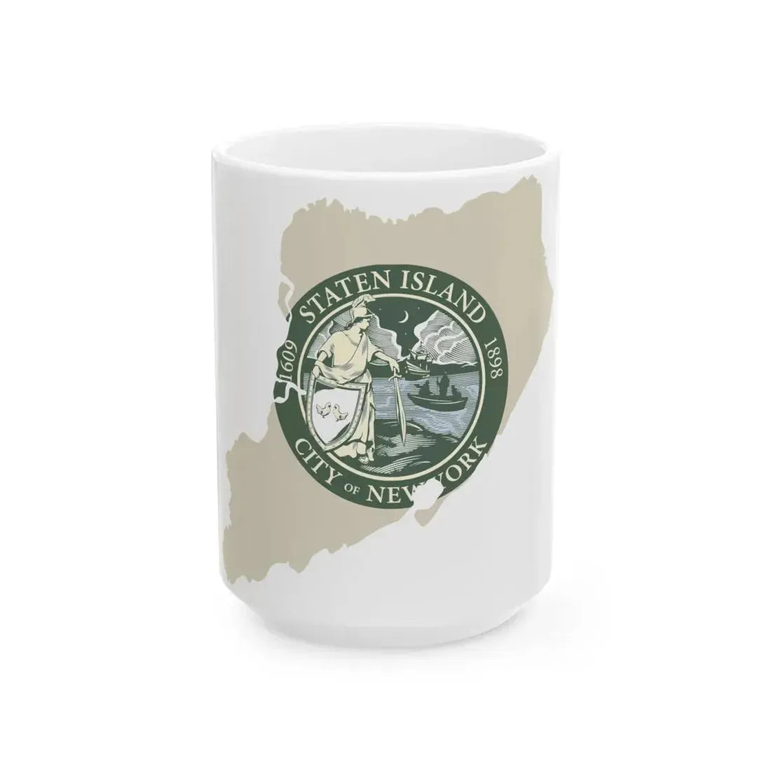 Flag-map of Richmond County New York (United States) White Coffee Mug 15oz - Go Mug Yourself