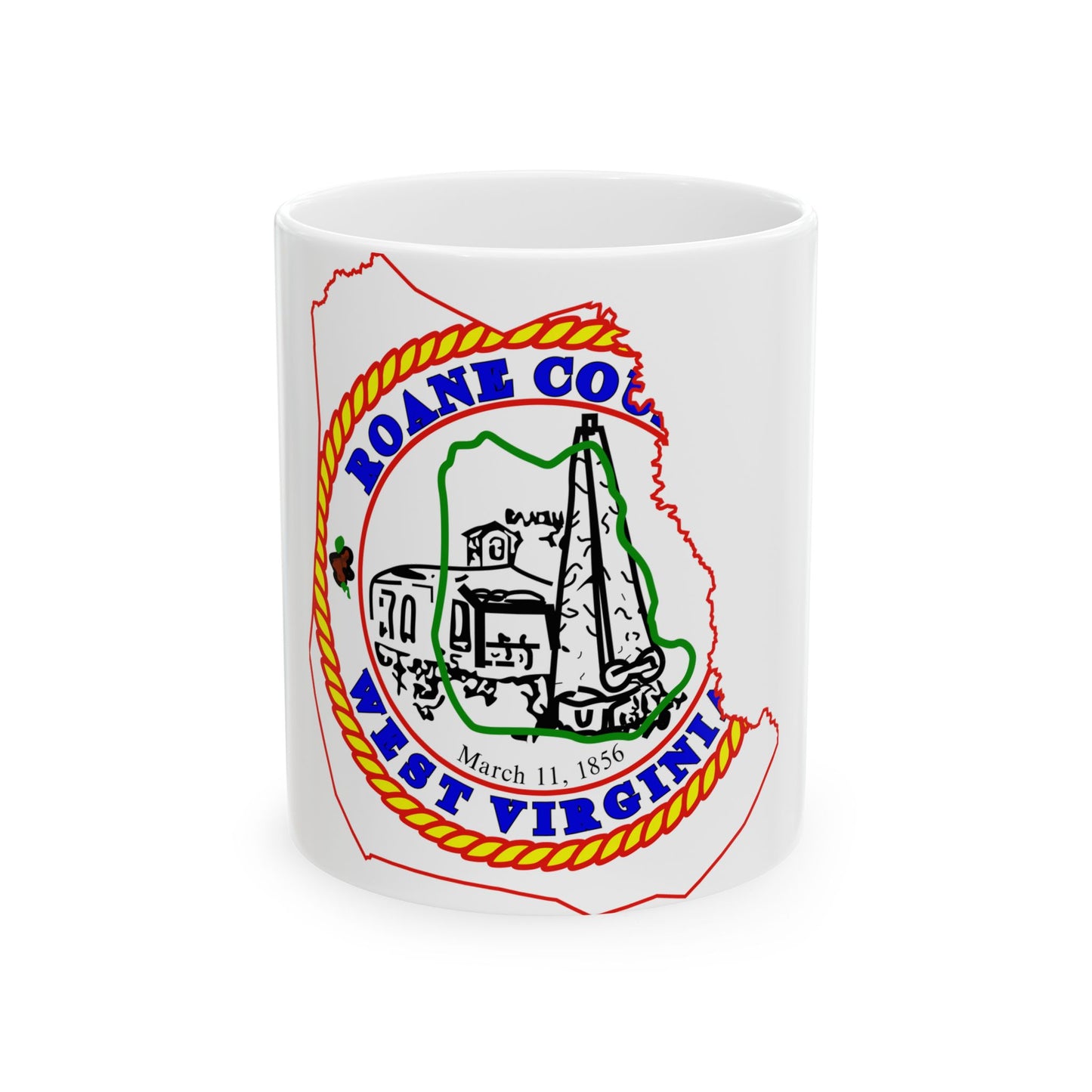 Flag map of Roane County West Virginia (United States) White Coffee Mug-11oz-Go Mug Yourself