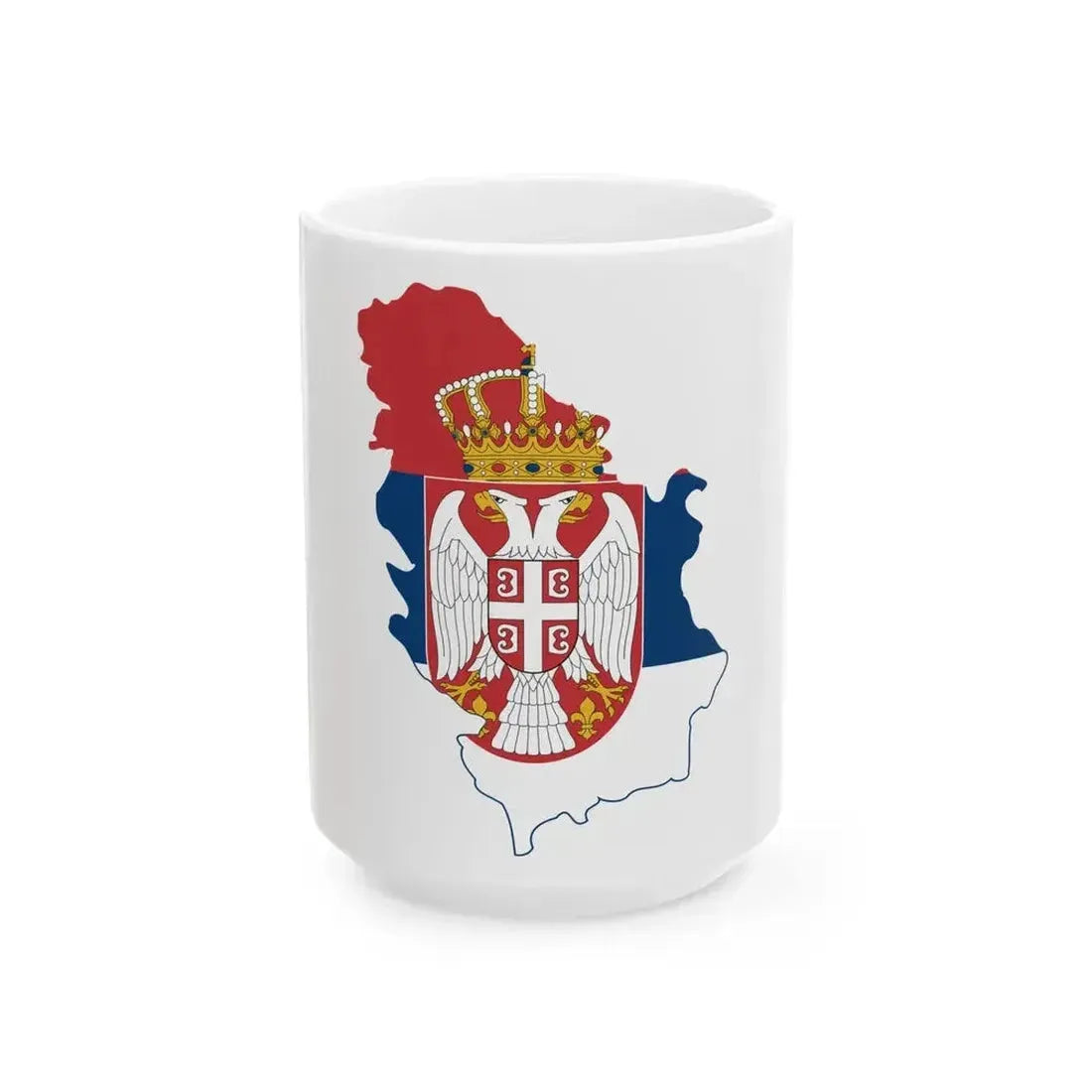 Flag map of Serbia with Kosovo (Serbia) White Coffee Mug 15oz - Go Mug Yourself