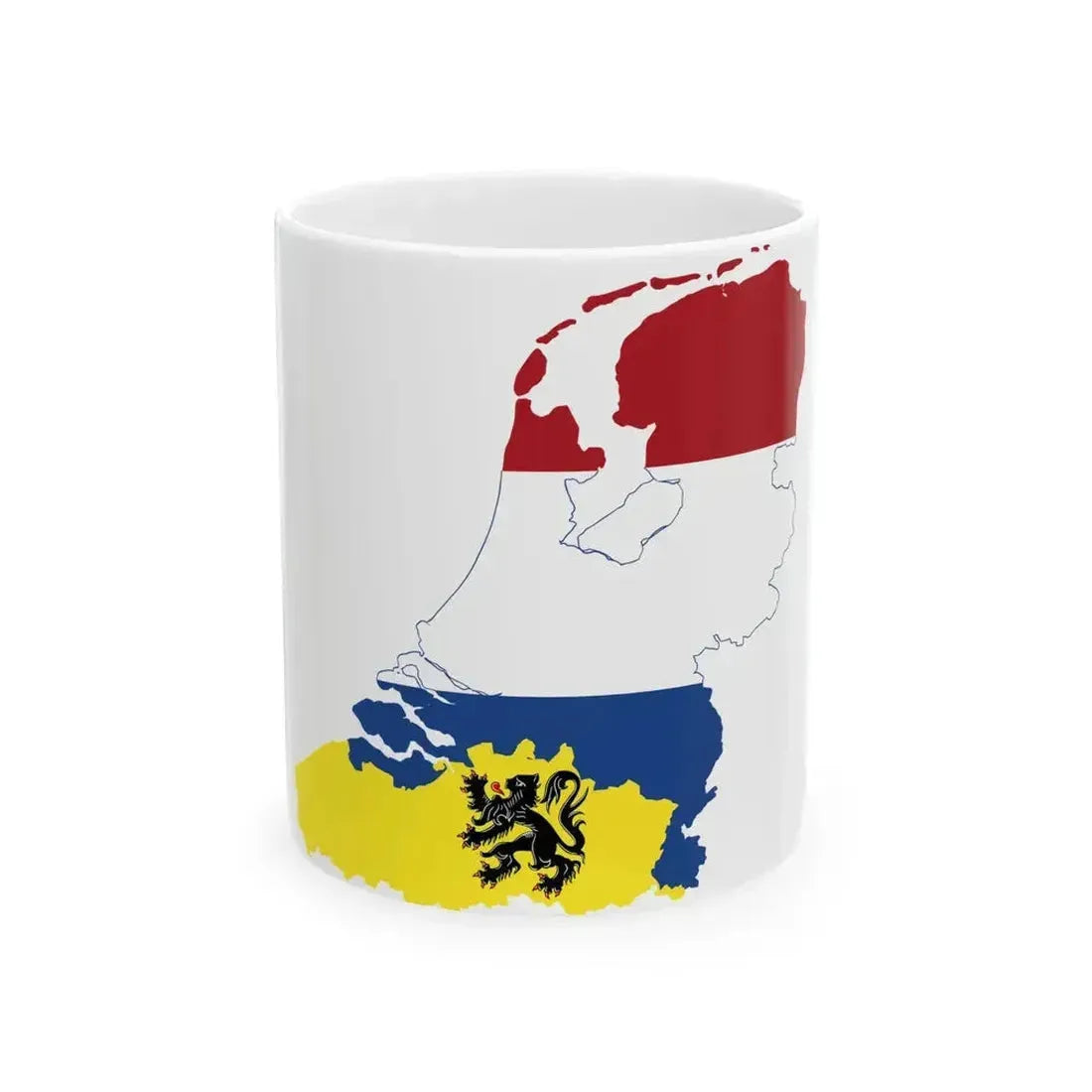 Flag map of the Netherlands and of Flanders (Belgium) White Coffee Mug 11oz - Go Mug Yourself