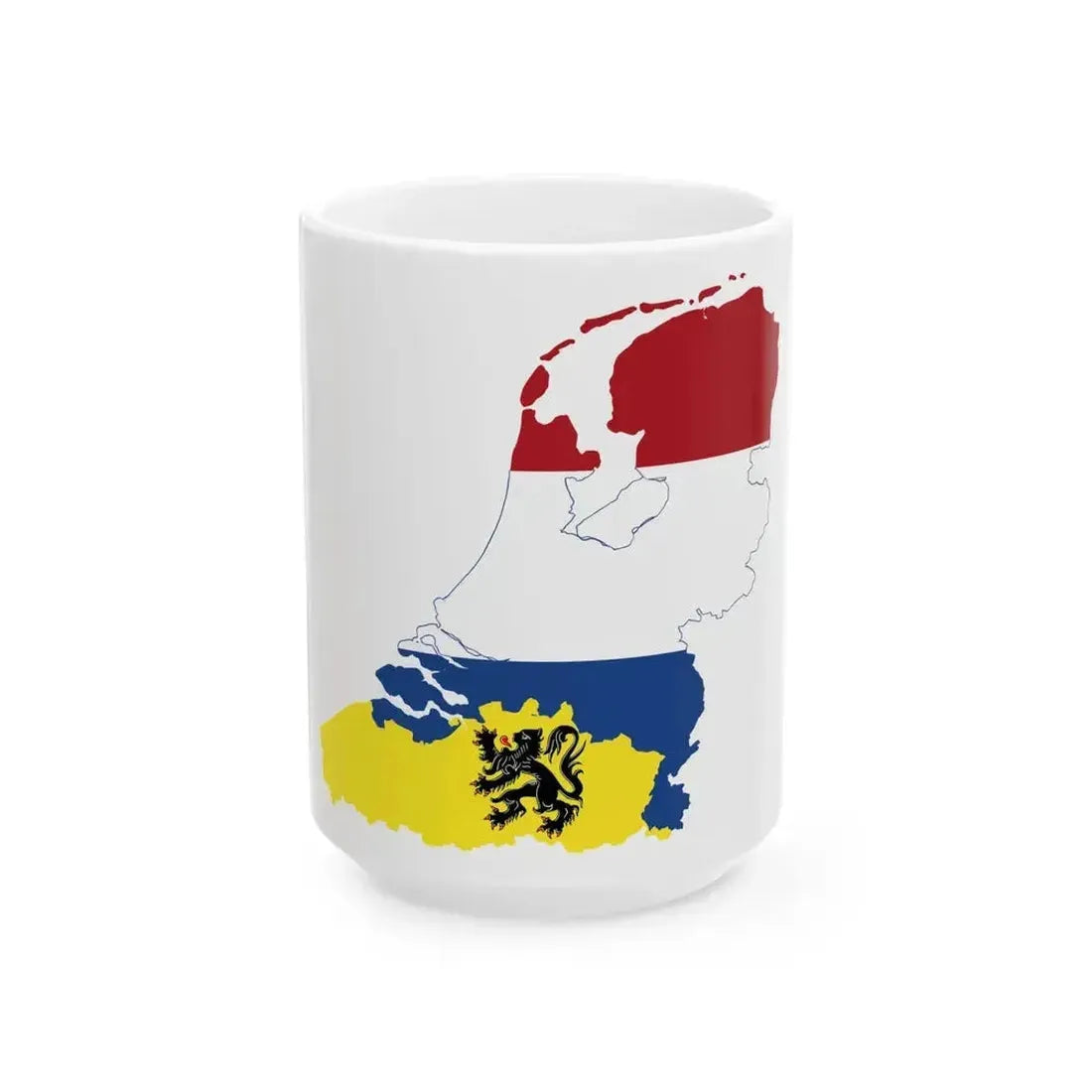 Flag map of the Netherlands and of Flanders (Belgium) White Coffee Mug 15oz - Go Mug Yourself