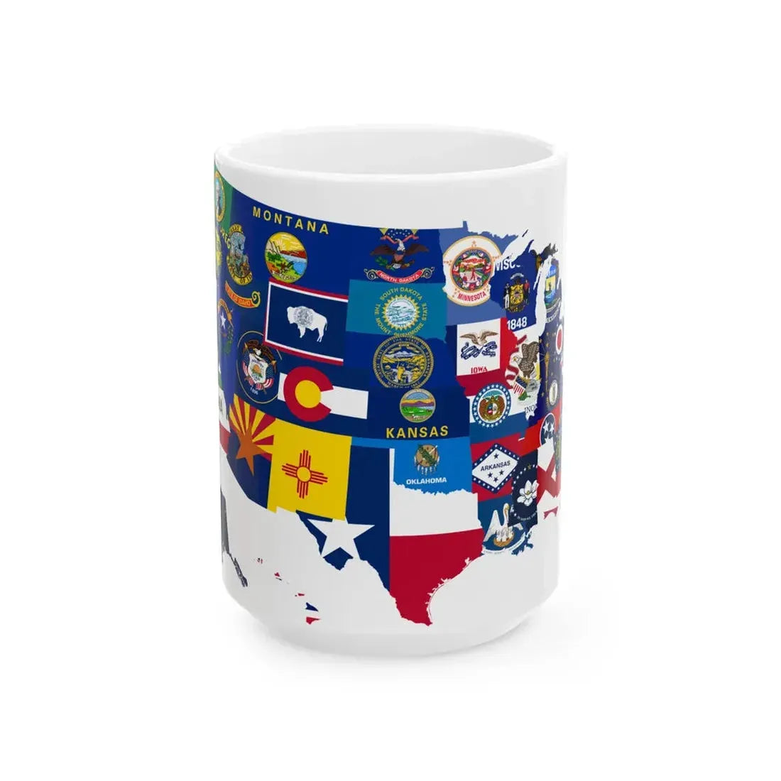 Flag-map of the US states and Washington D.C (United States) White Coffee Mug 15oz - Go Mug Yourself