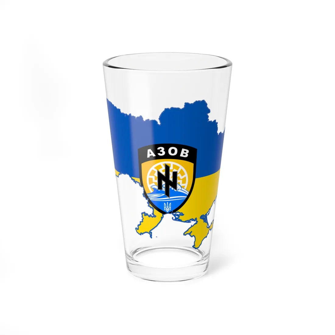 Flag map of Ukraine with the emblem of the Azov Battalion (Ukraine) Pint Glass 16oz 16oz - Go Mug Yourself