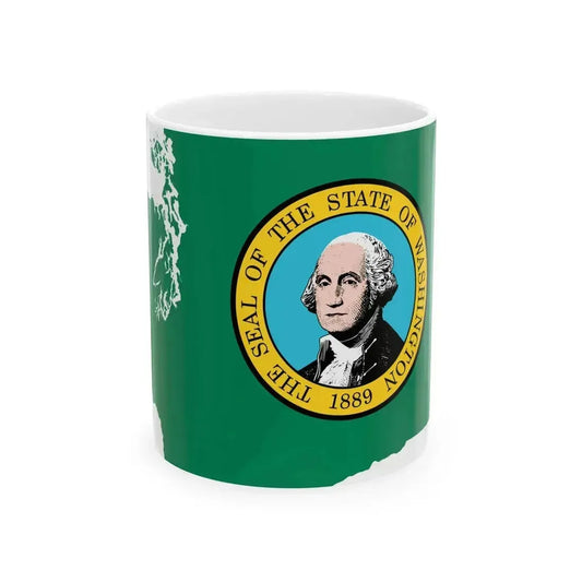 Flag map of Washington (United States) White Coffee Mug 11oz - Go Mug Yourself