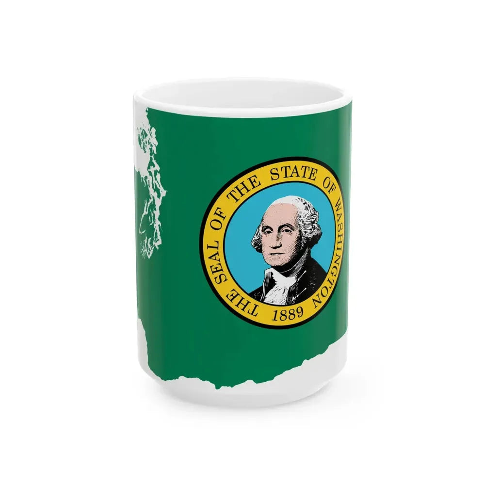 Flag map of Washington (United States) White Coffee Mug 15oz - Go Mug Yourself