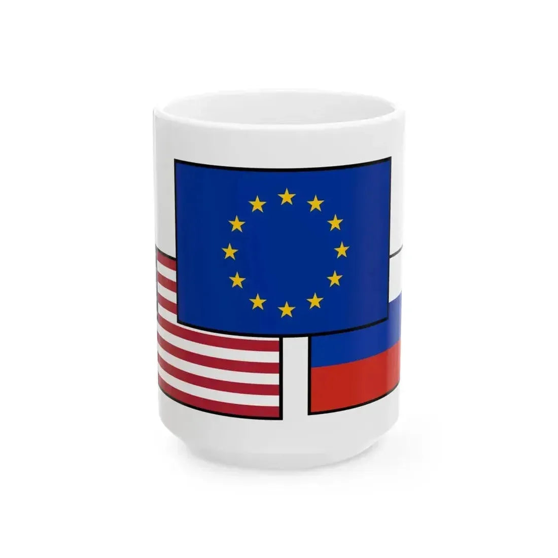 Flag mix United States Russia EU (Russia) White Coffee Mug 15oz - Go Mug Yourself