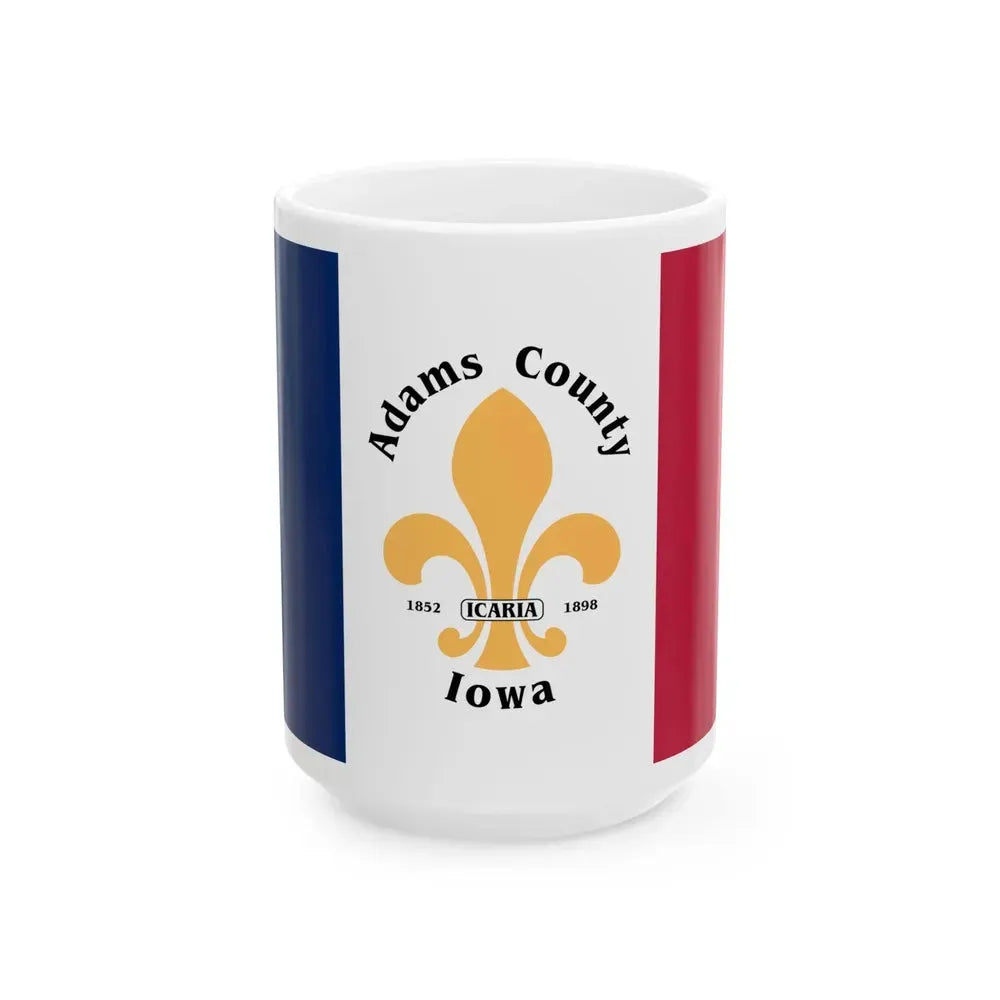 Flag of Adams County Iowa Sesquicentennial (United States) White Coffee Mug 15oz - Go Mug Yourself