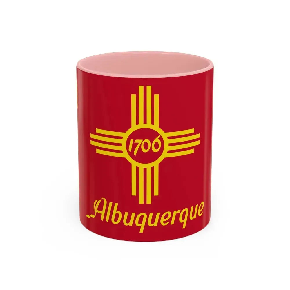 Flag of Albuquerque, New Mexico - Accent Coffee Mug 11oz Pink 11oz - Go Mug Yourself