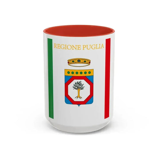 Flag of Apulia Italy - Accent Coffee Mug 15oz Red - Go Mug Yourself
