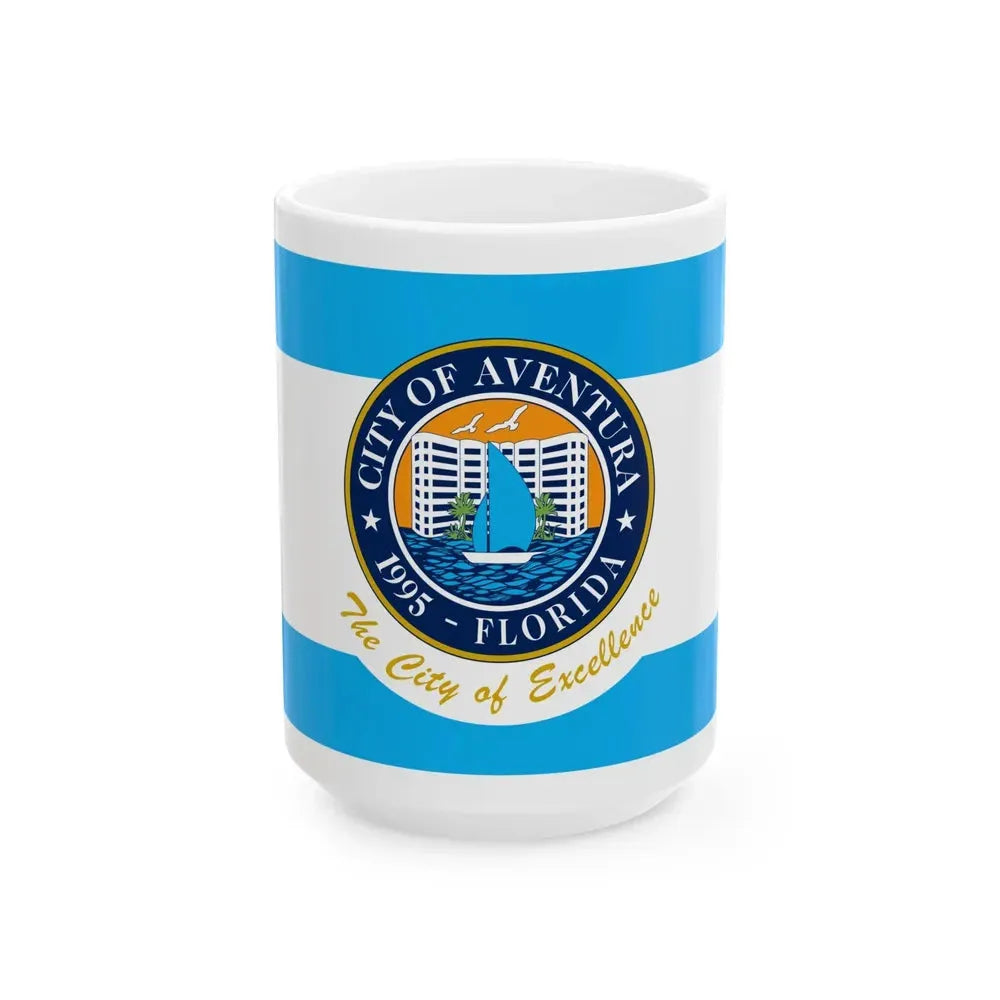 Flag of Aventura Florida (United States) White Coffee Mug 15oz - Go Mug Yourself