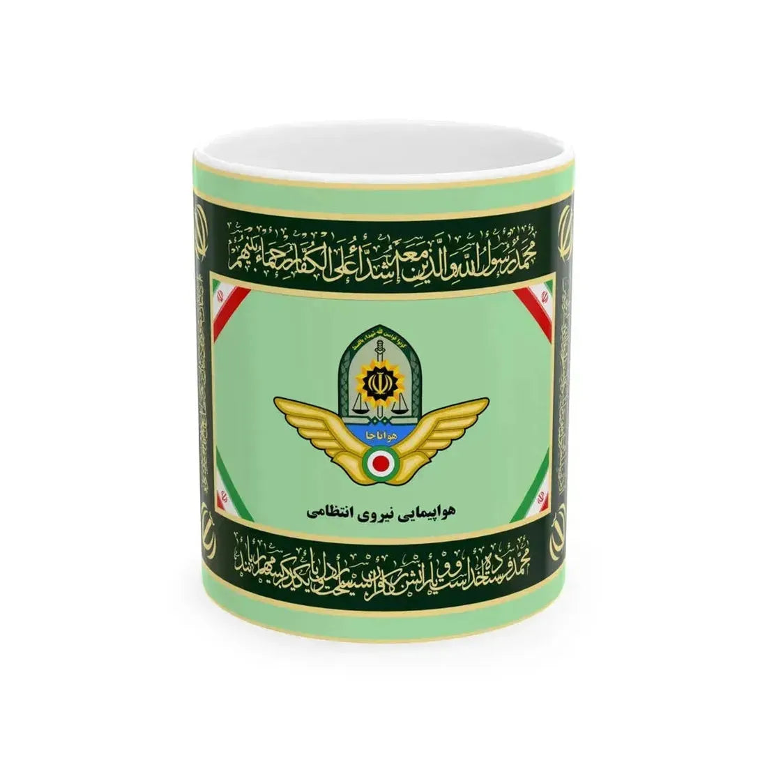 Flag of Aviation Unit of Police of Islamic Republic of Iran (Iran) White Coffee Mug 11oz - Go Mug Yourself