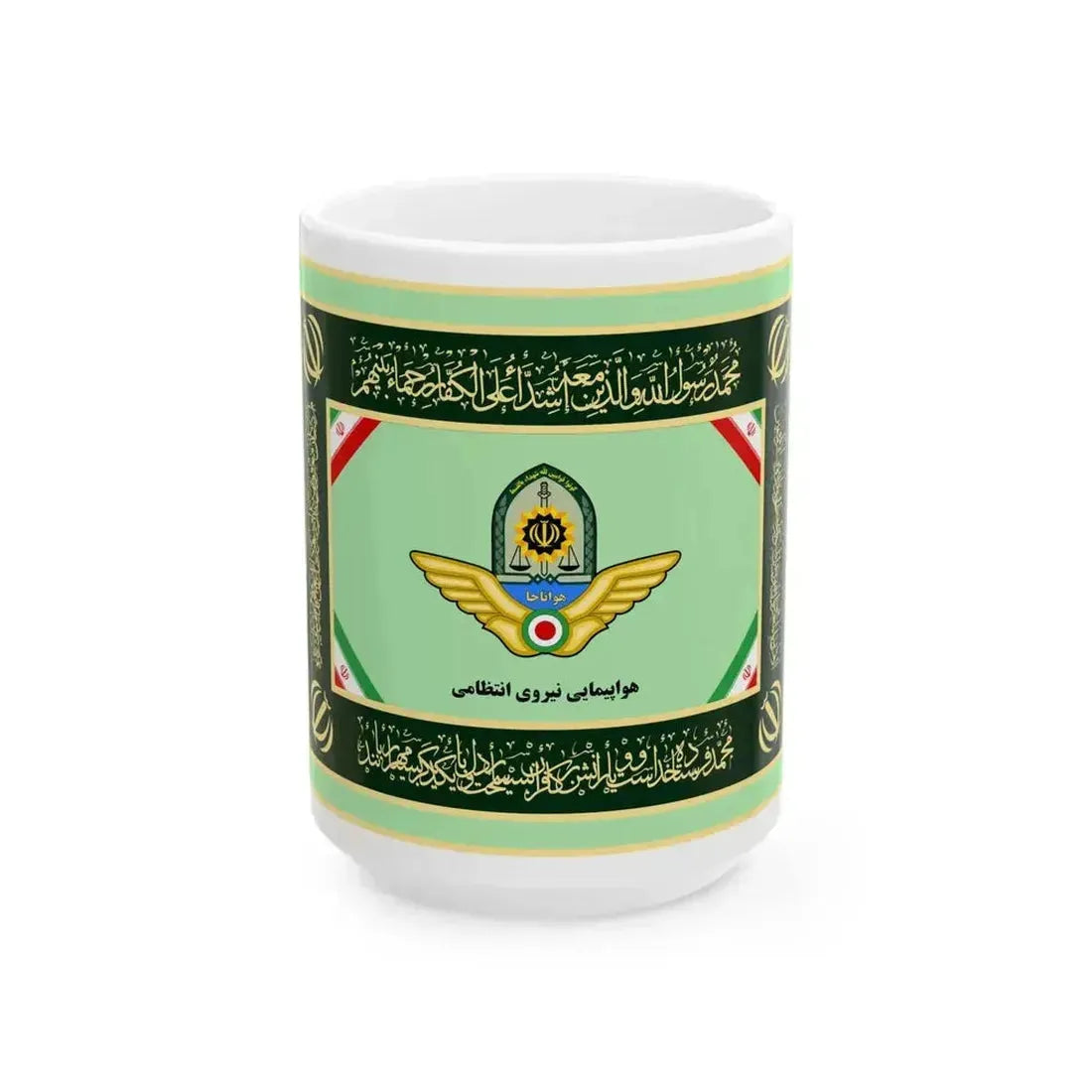 Flag of Aviation Unit of Police of Islamic Republic of Iran (Iran) White Coffee Mug 15oz - Go Mug Yourself