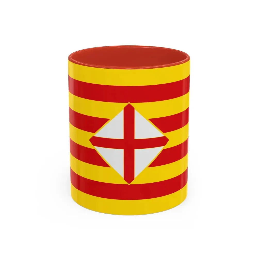 Flag of Barcelona - Accent Coffee Mug 11oz Red - Go Mug Yourself