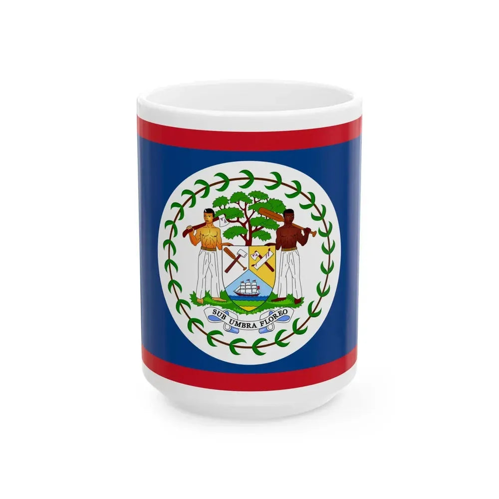 Flag of Belize 1981-2019 (Belize) White Coffee Mug 15oz - Go Mug Yourself
