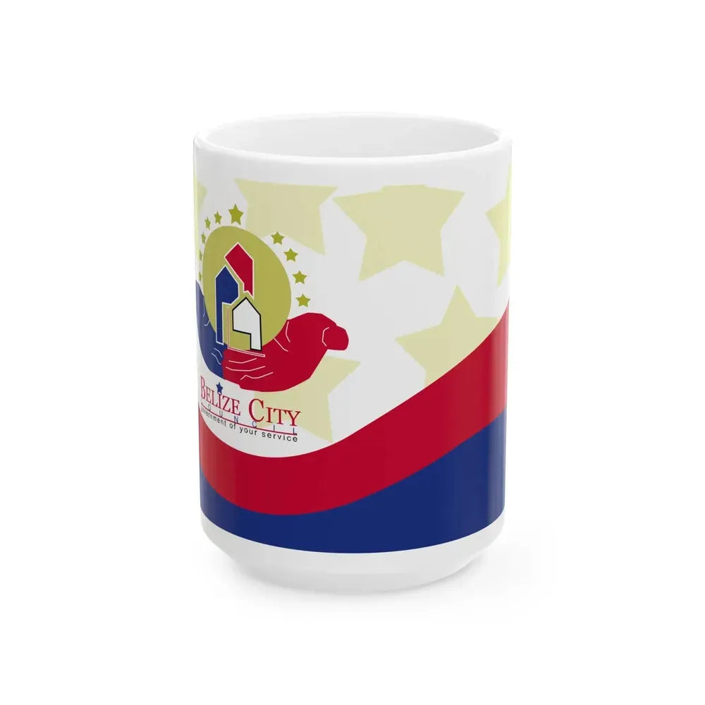 Flag of Belize City (Belize) White Coffee Mug 15oz - Go Mug Yourself