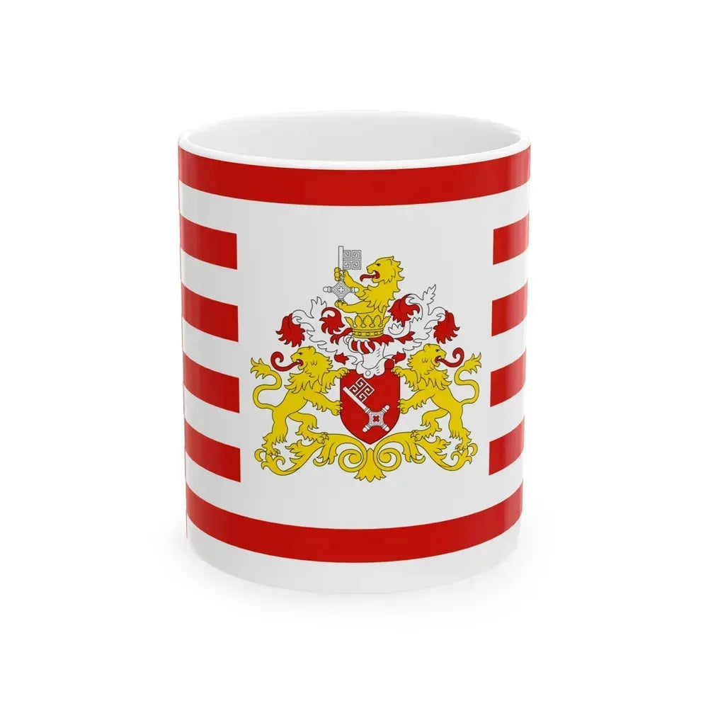 Flag of Bremen with flag arms Germany - White Coffee Mug 11oz - Go Mug Yourself