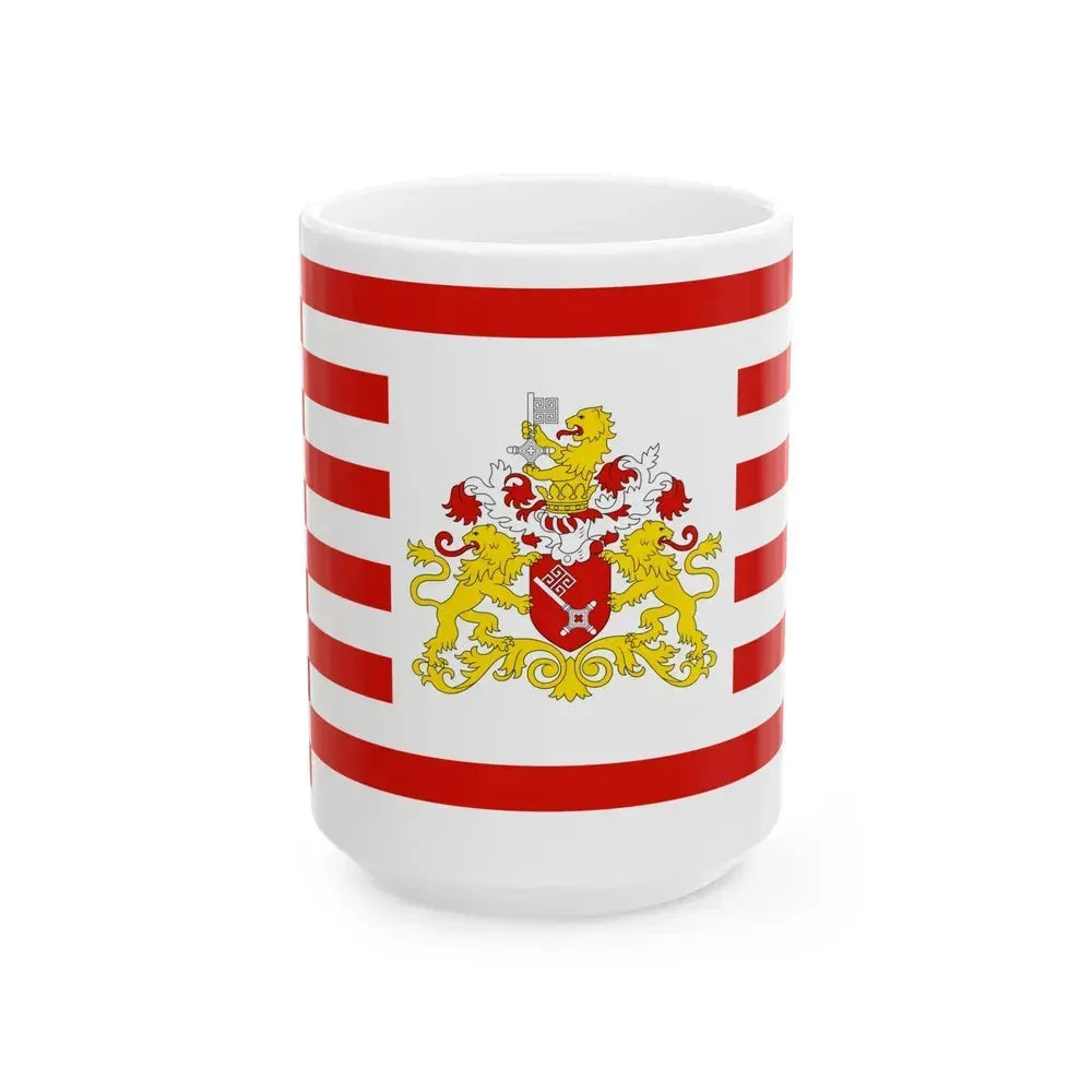 Flag of Bremen with flag arms Germany - White Coffee Mug 15oz - Go Mug Yourself