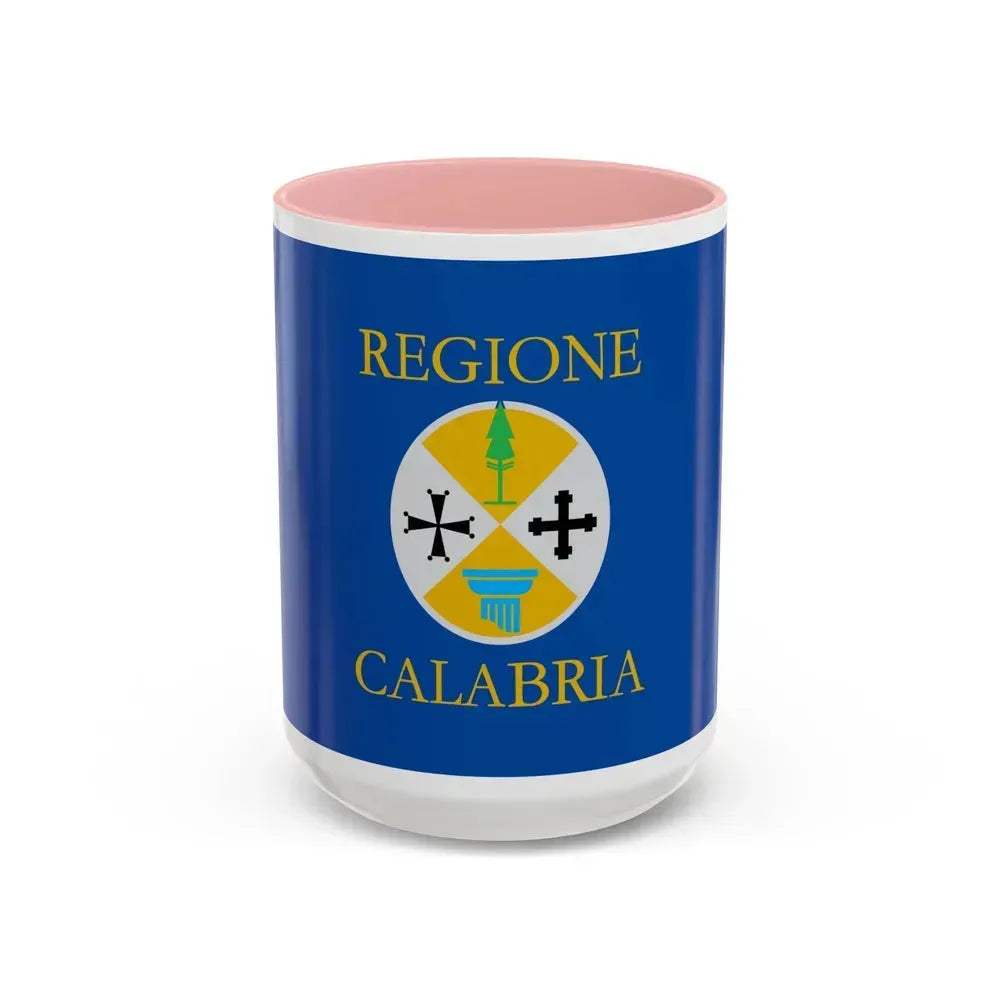 Flag of Calabria Italy - Accent Coffee Mug 15oz Pink - Go Mug Yourself