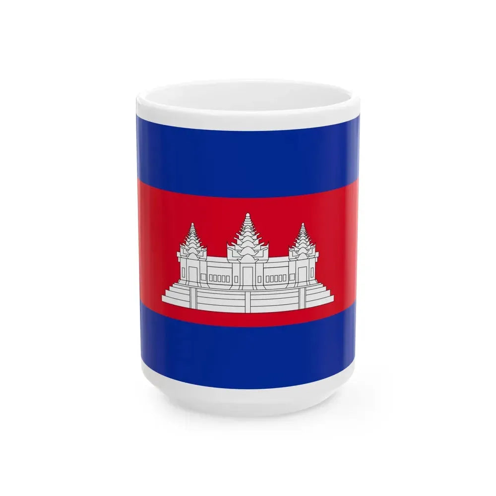 Flag of Cambodia type 3 (Cambodia) White Coffee Mug 15oz - Go Mug Yourself