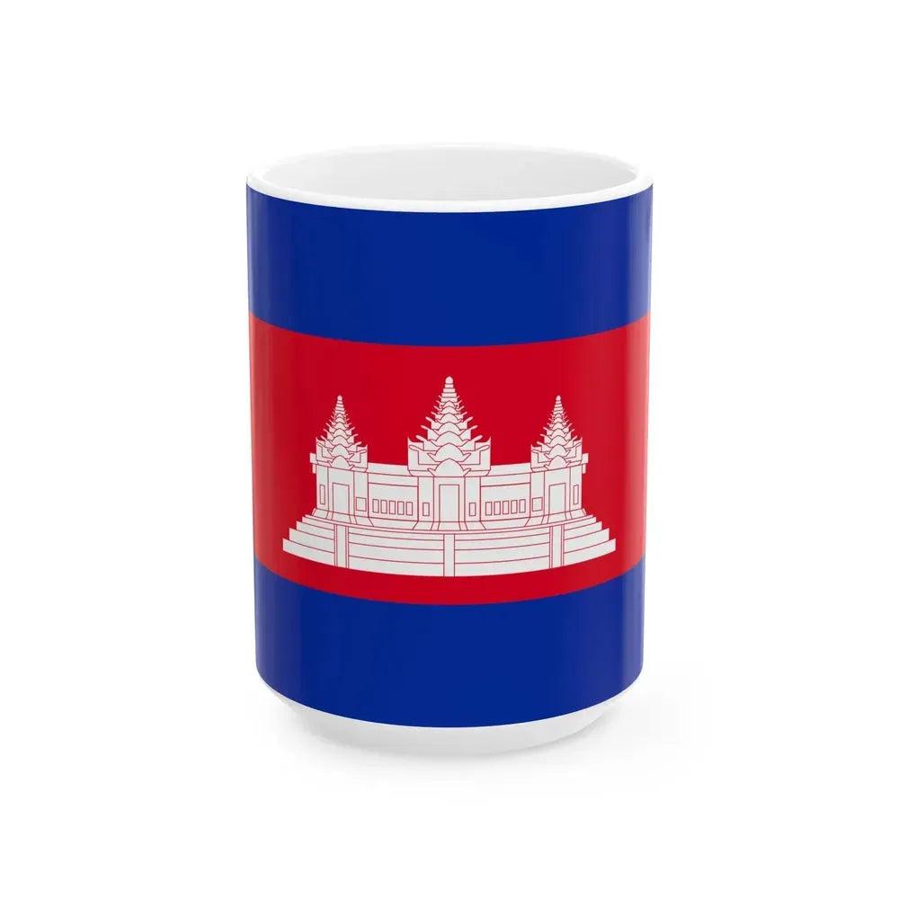 Flag of Cambodia type 4 (Cambodia) White Coffee Mug 15oz - Go Mug Yourself