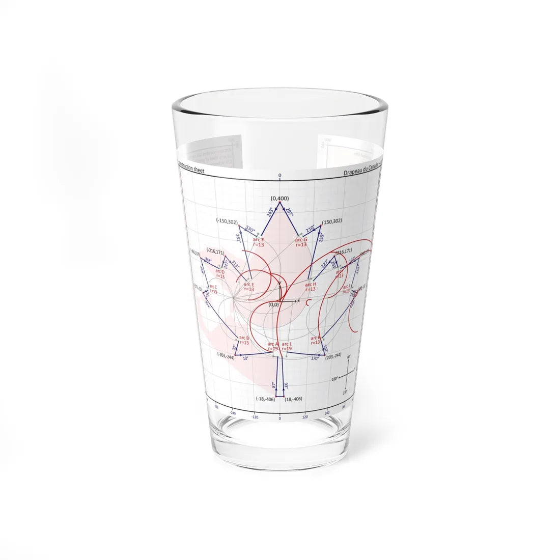 Flag of Canada construction sheet - leaf geometry (Canada) Pint Glass 16oz 16oz - Go Mug Yourself
