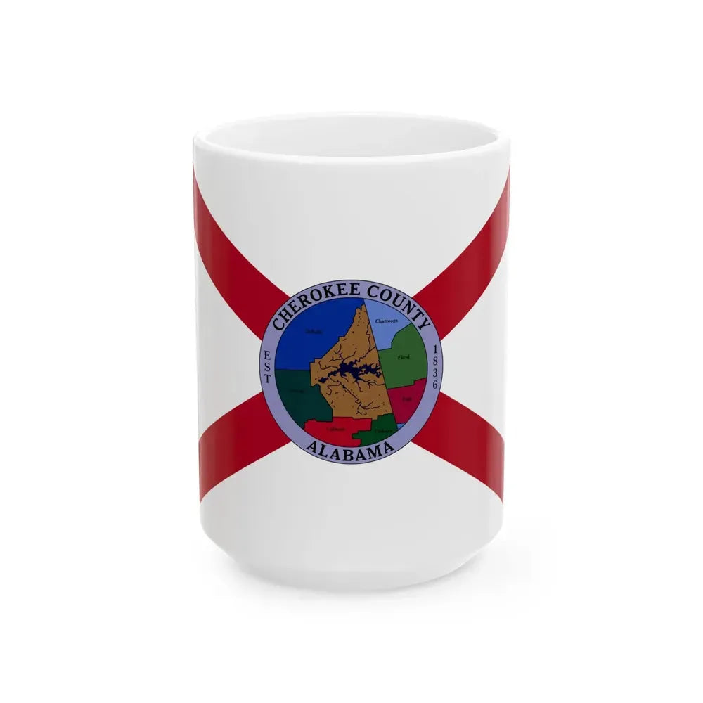 Flag of Cherokee County Alabama (United States) White Coffee Mug 15oz - Go Mug Yourself