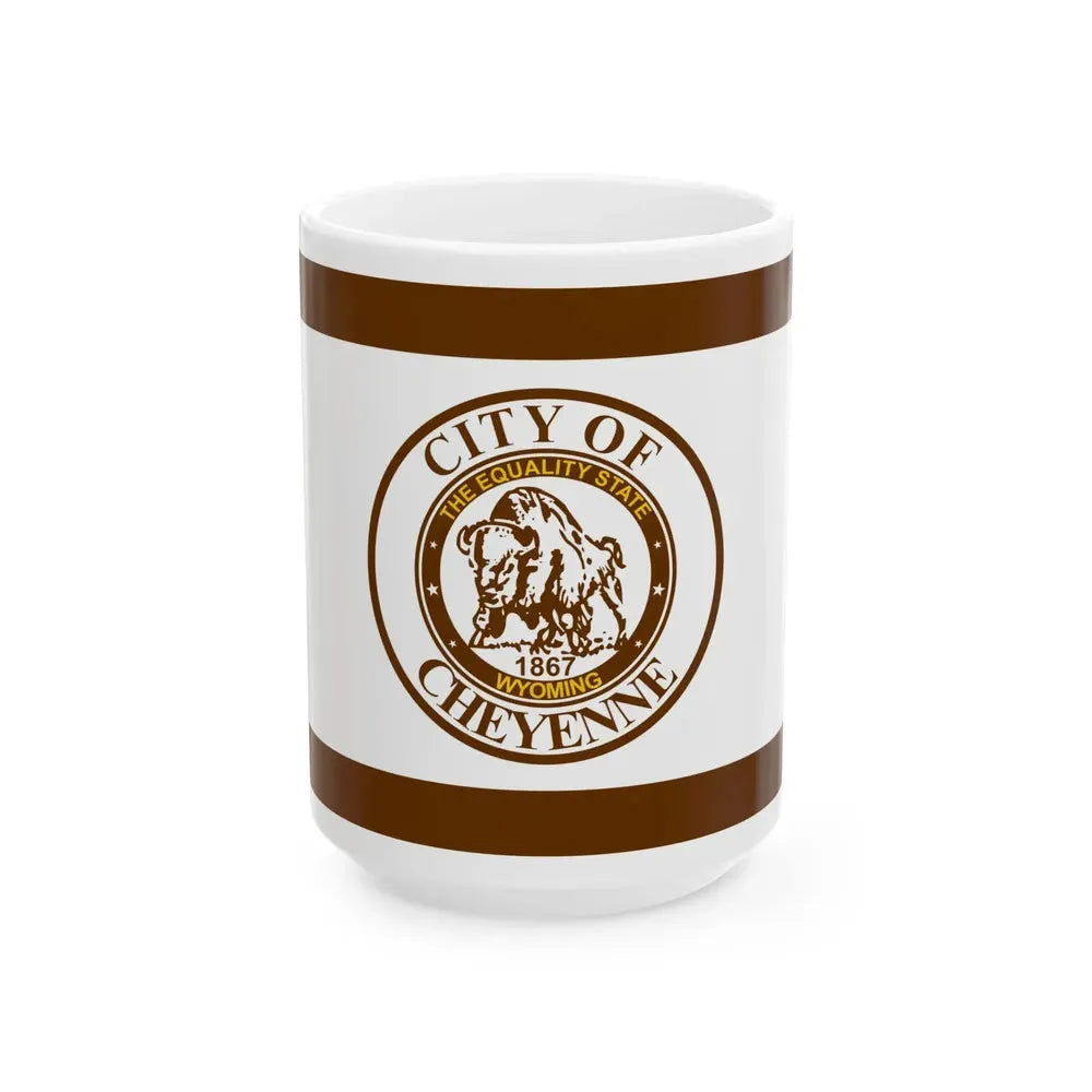 Flag of Cheyenne Wyoming (United States) White Coffee Mug 15oz - Go Mug Yourself