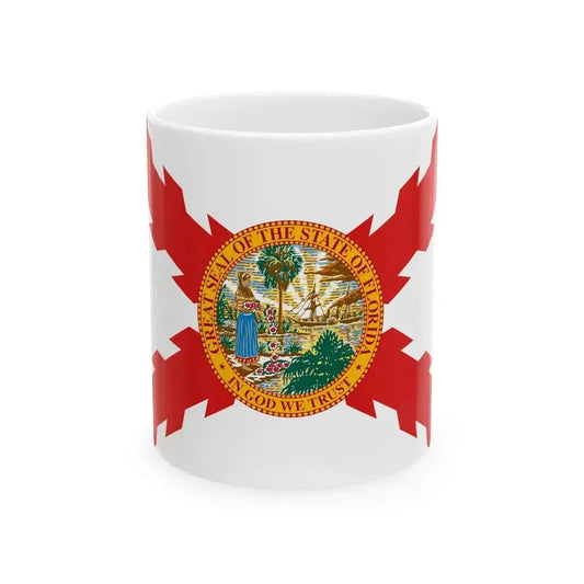Flag of Cross of Burgundy with the Seal of Florida (United States) White Coffee Mug 11oz - Go Mug Yourself