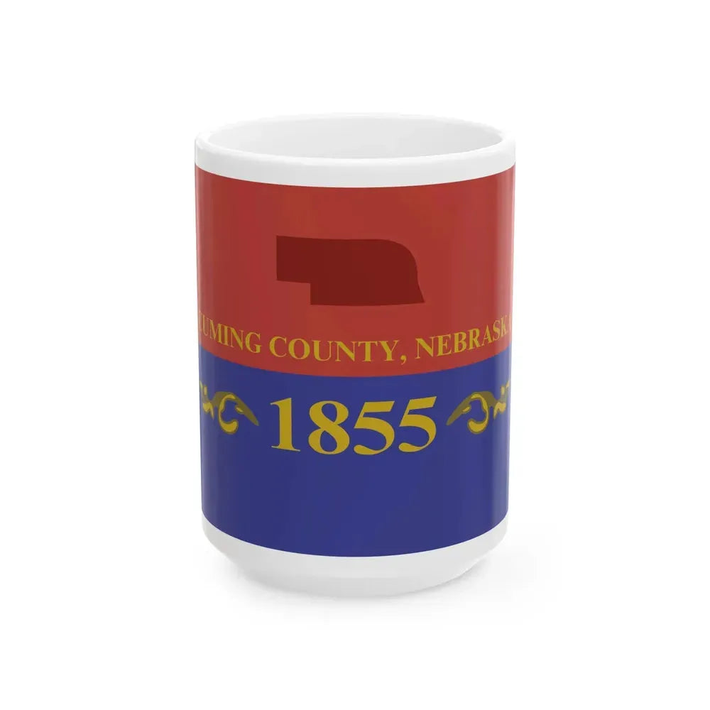 Flag of Cuming County Nebraska (United States) White Coffee Mug 15oz - Go Mug Yourself
