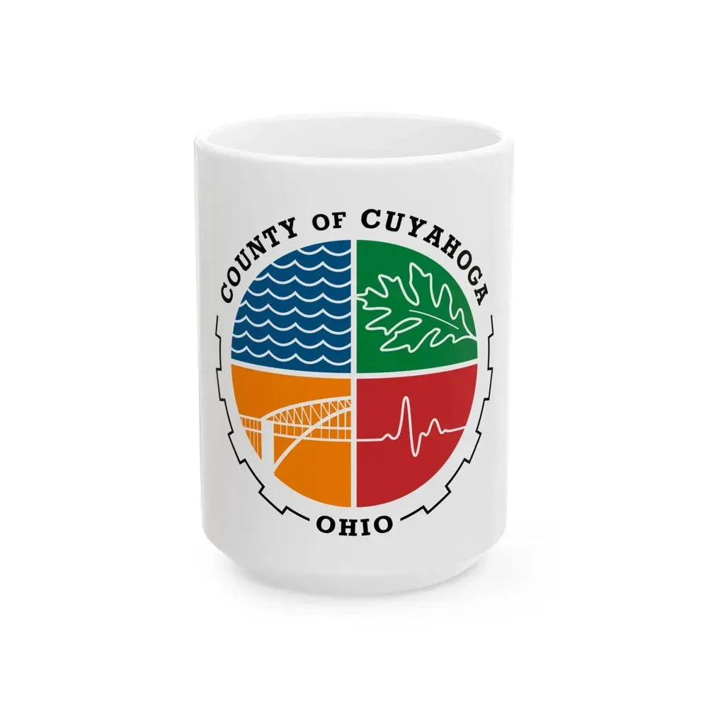 Flag of Cuyahoga County Ohio (United States) White Coffee Mug 15oz - Go Mug Yourself