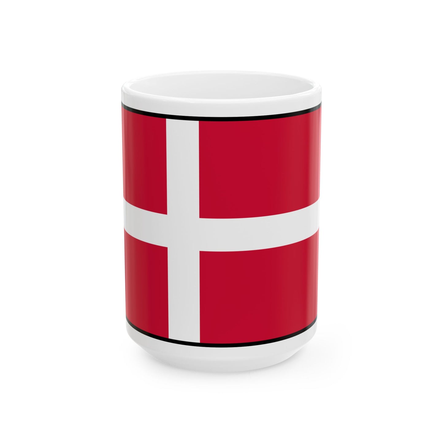 Flag of Denmark with border (Denmark) White Coffee Mug-15oz-Go Mug Yourself