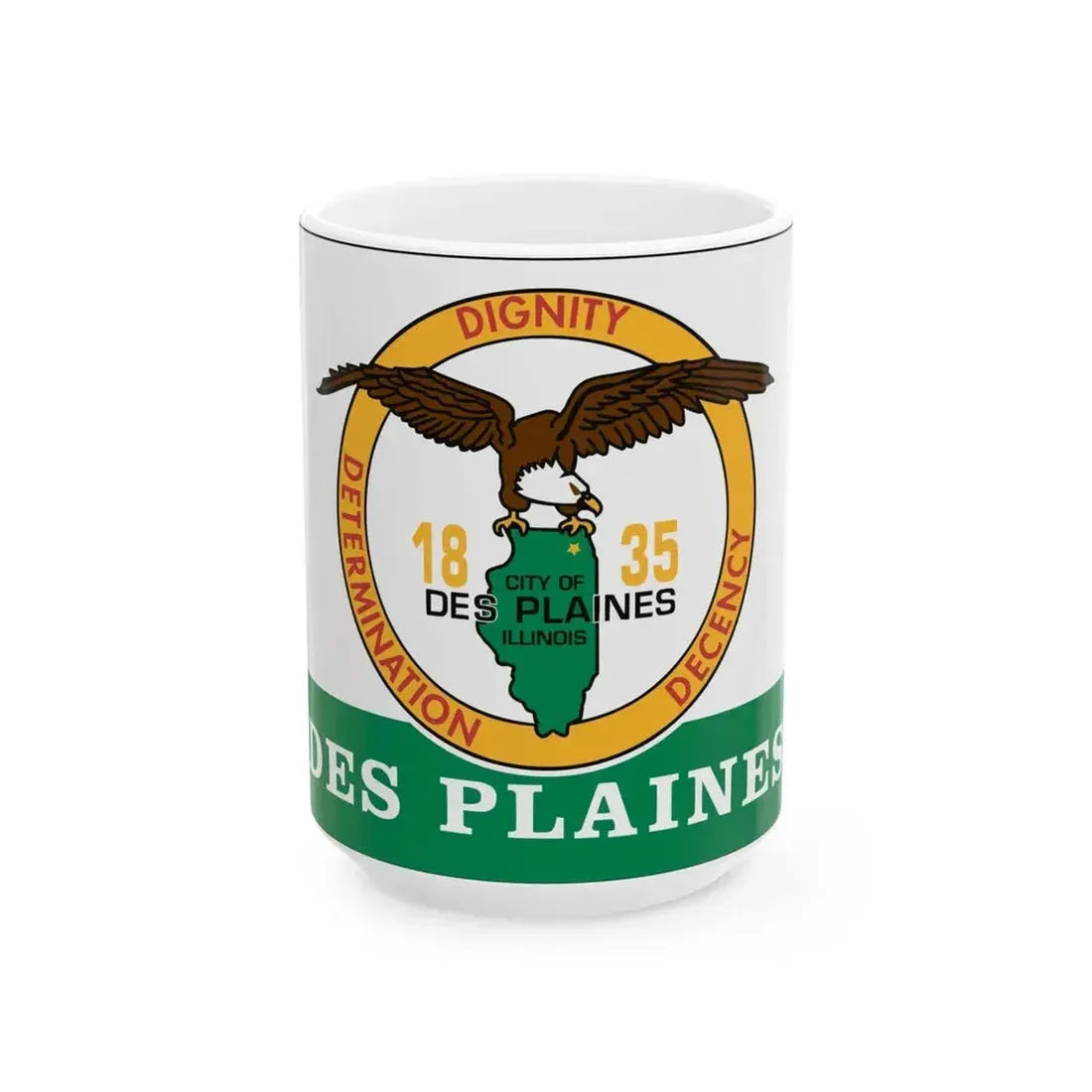 Flag of Des Plaines Illinois (United States) White Coffee Mug 15oz - Go Mug Yourself