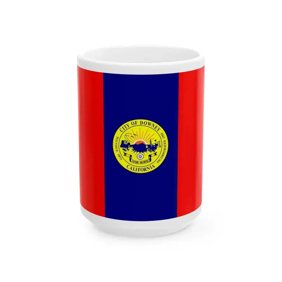 Flag of Downey California (United States) White Coffee Mug 15oz - Go Mug Yourself