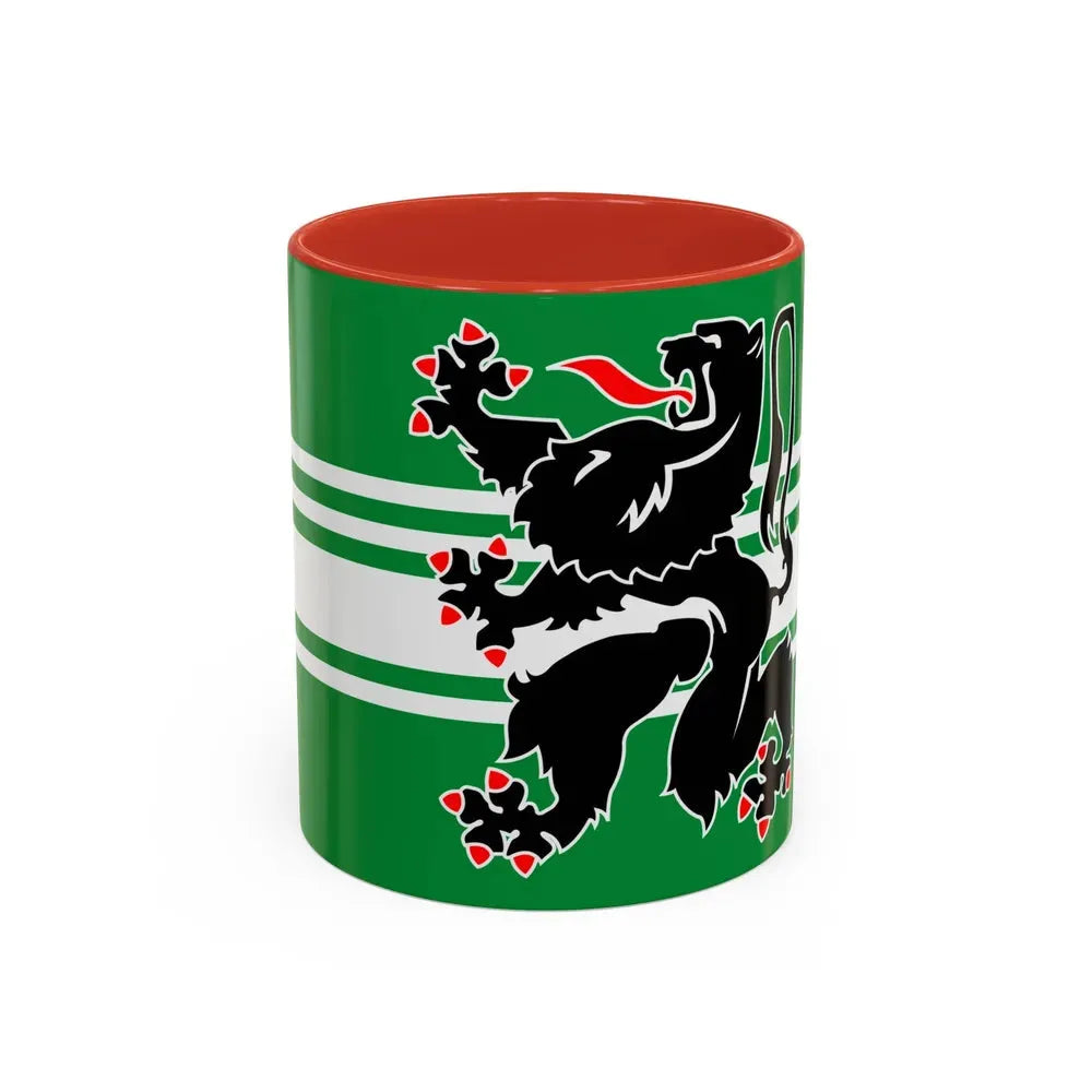 Flag of East Flanders Belgium - Accent Coffee Mug 11oz Red - Go Mug Yourself