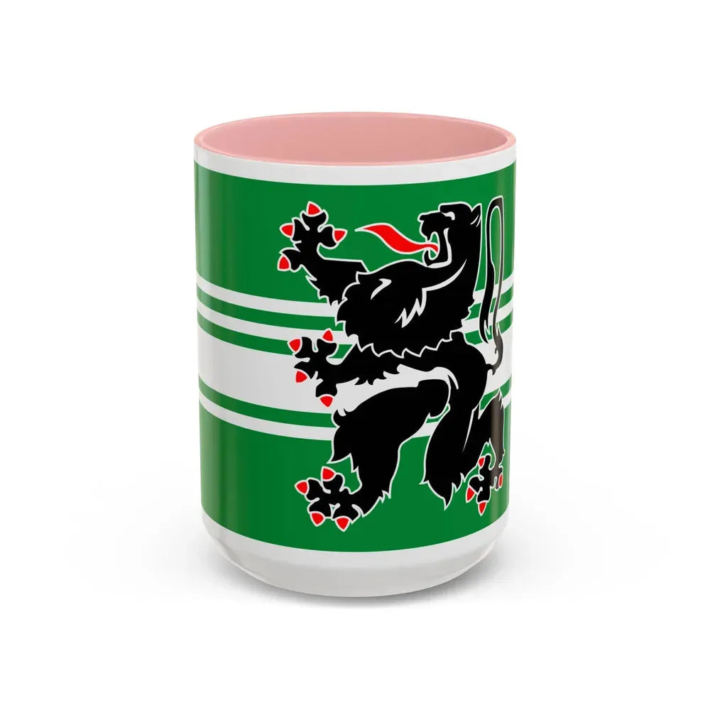 Flag of East Flanders Belgium - Accent Coffee Mug 15oz Pink - Go Mug Yourself