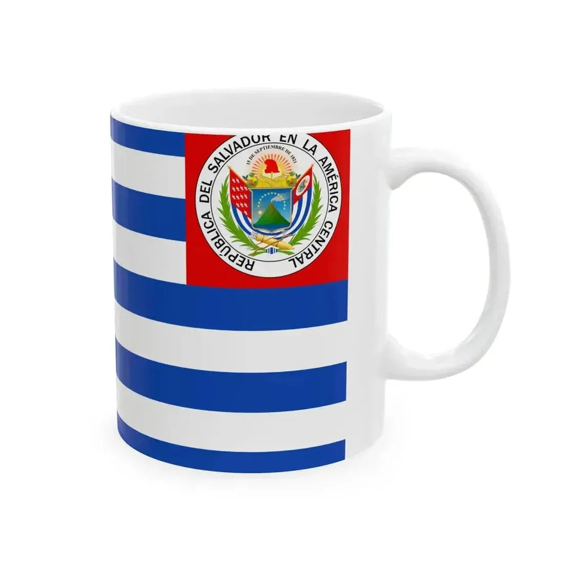 Flag of El Salvador 1877-1912 reverse (El Salvador) White Coffee Mug - Go Mug Yourself