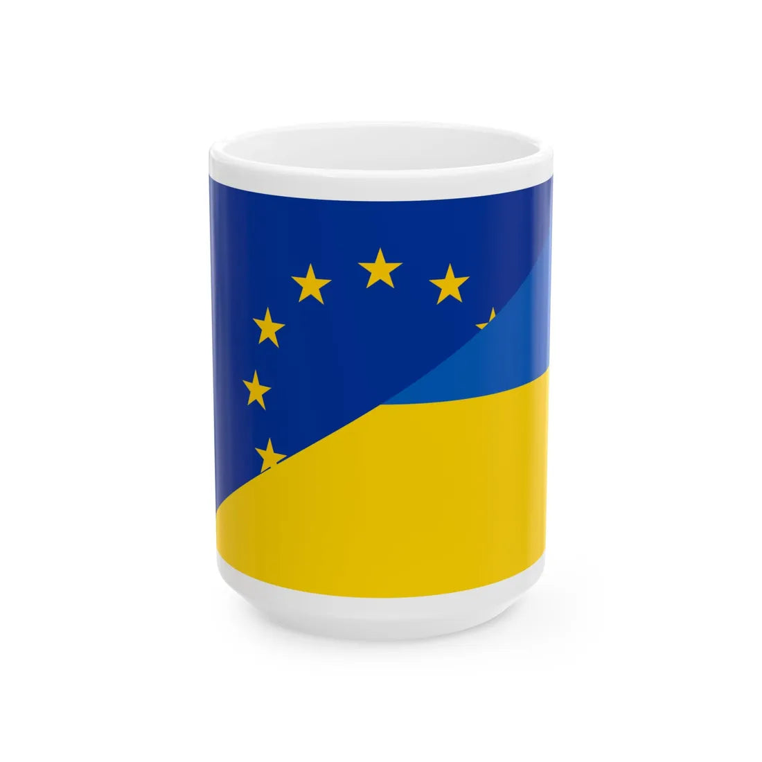 Flag of Europe and Ukraine (Ukraine) White Coffee Mug 15oz - Go Mug Yourself