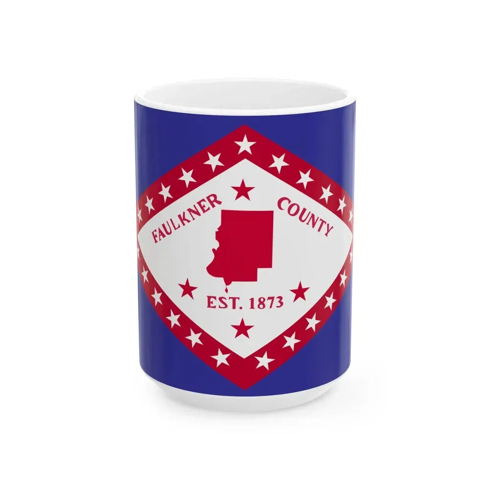 Flag of Faulkner County Arkansas (United States) White Coffee Mug 15oz - Go Mug Yourself