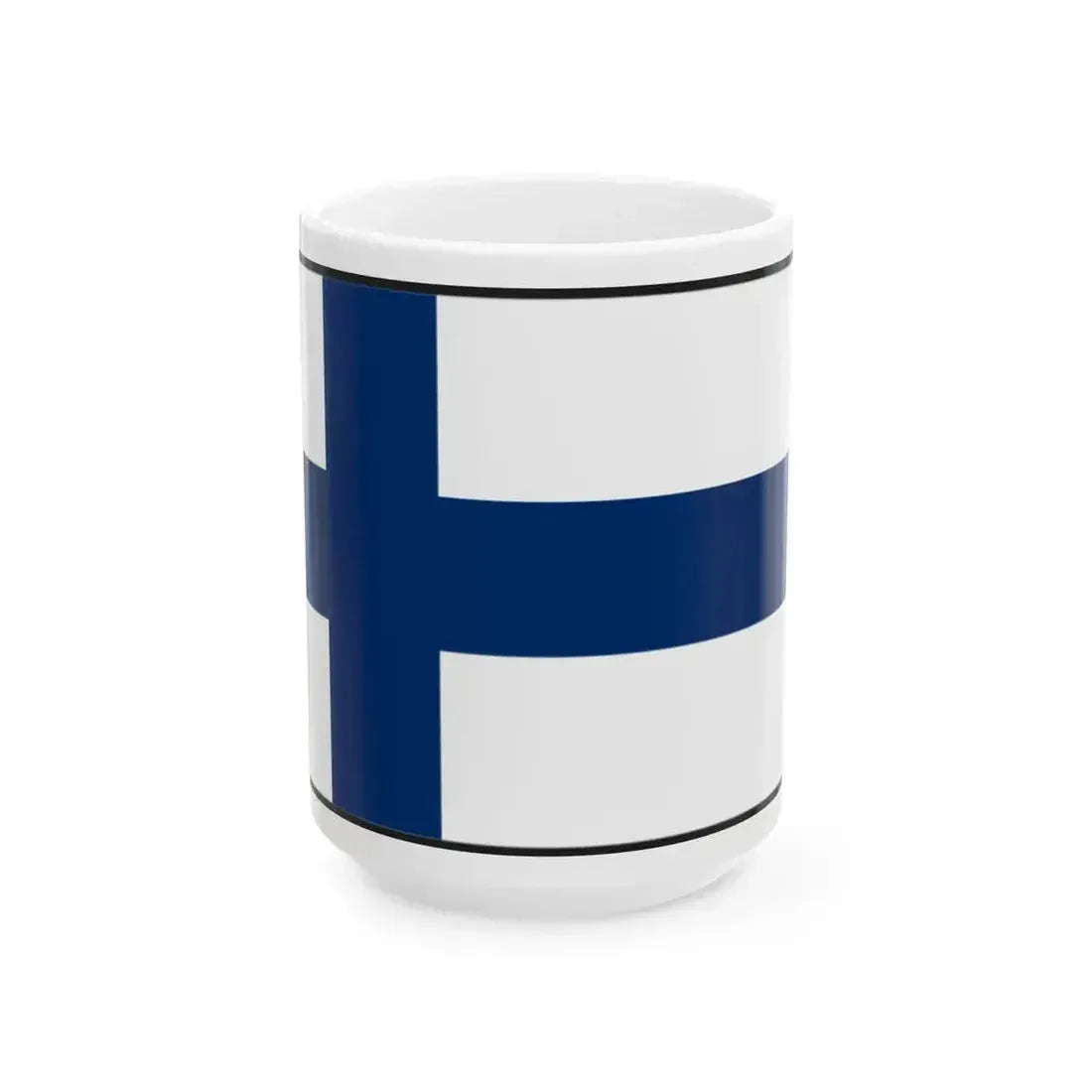 Flag of Finland bordered (Finland) White Coffee Mug 15oz - Go Mug Yourself