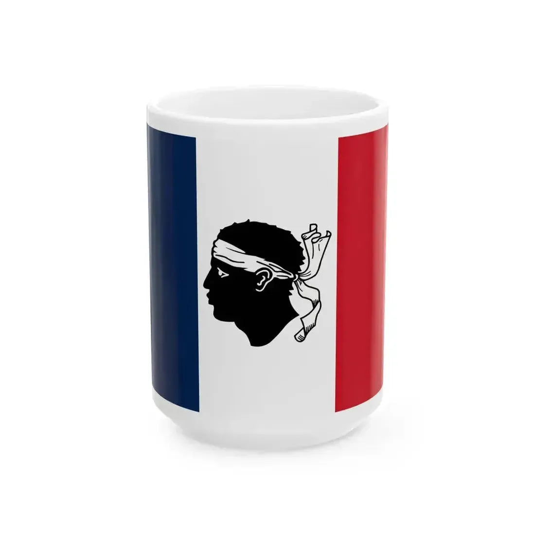 Flag of France with a Moors head in the center (France) White Coffee Mug 15oz - Go Mug Yourself