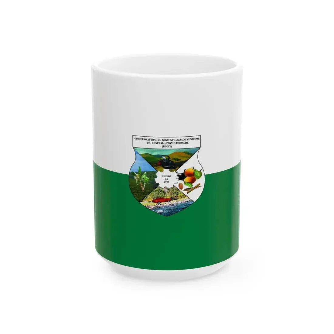 Flag of General Antonio Elizalde (Ecuador) White Coffee Mug 15oz - Go Mug Yourself