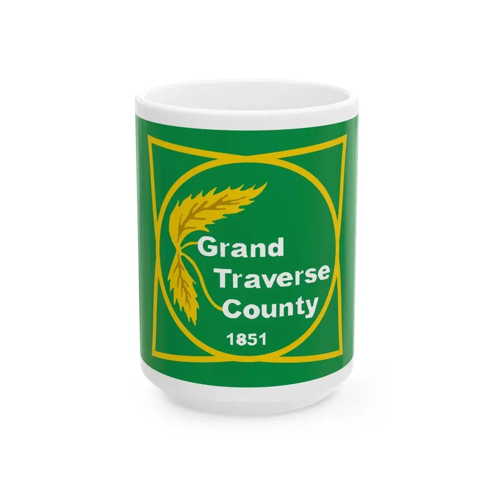 Flag of Grand Traverse County Michigan (United States) White Coffee Mug 15oz - Go Mug Yourself