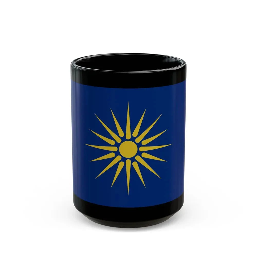 Flag of Greek Macedonia Greece - Black Coffee Mug 15oz - Go Mug Yourself