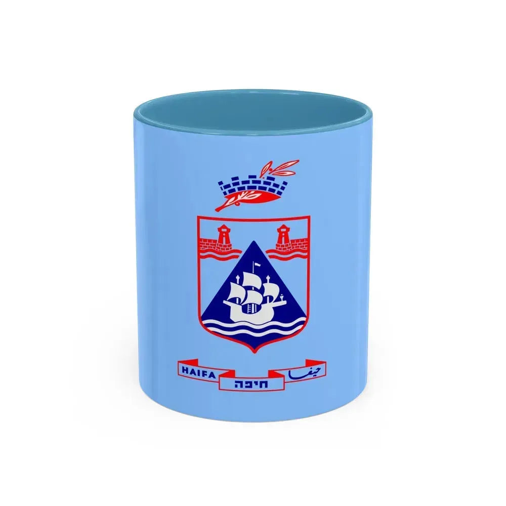 Flag of Haifa Israel - Accent Coffee Mug 11oz Light Blue - Go Mug Yourself