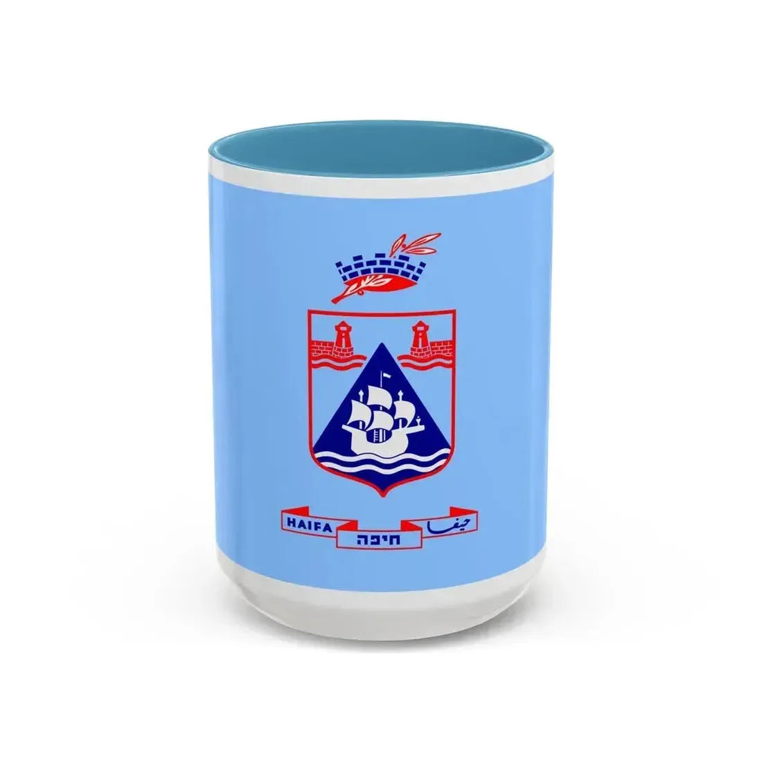 Flag of Haifa Israel - Accent Coffee Mug 15oz Light Blue - Go Mug Yourself