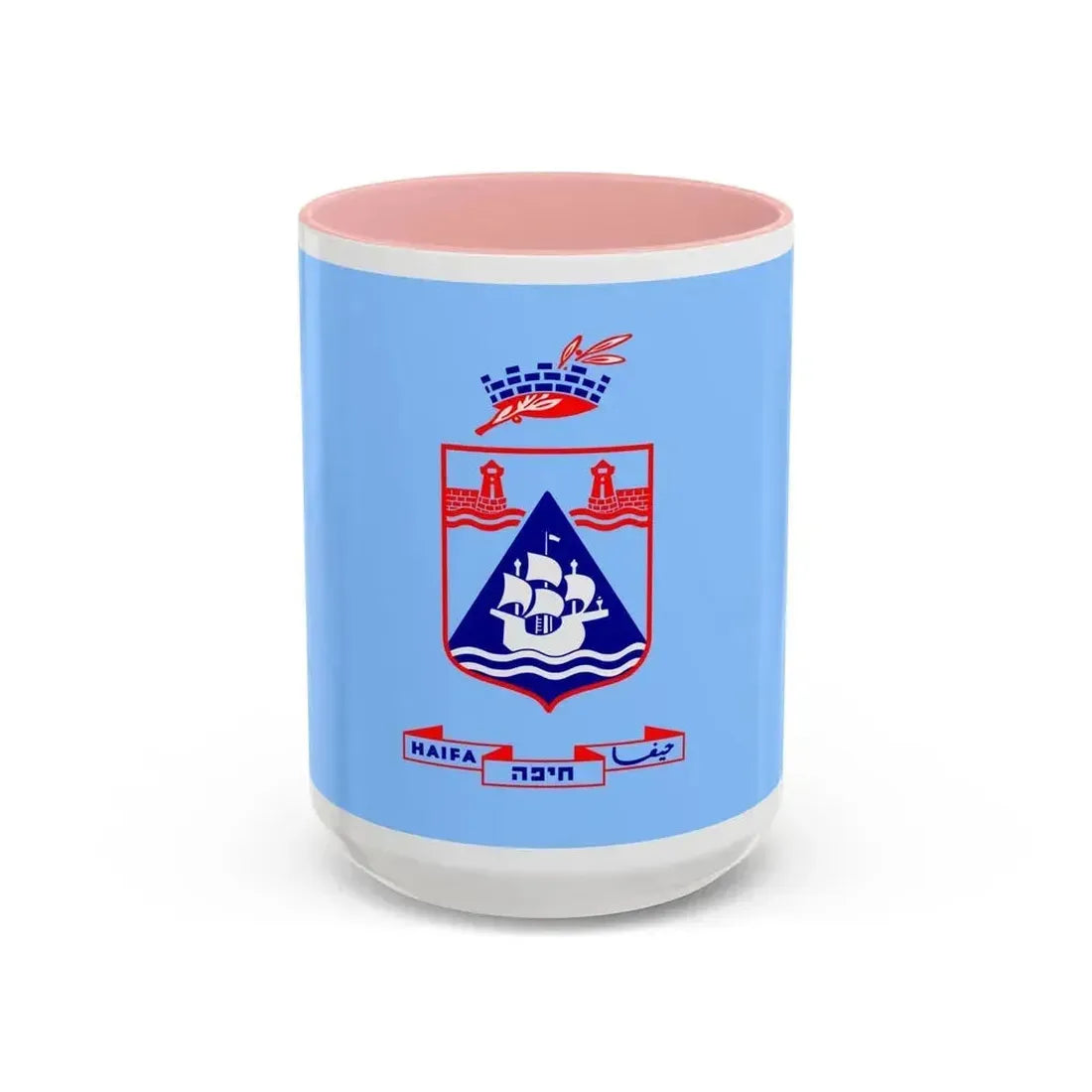 Flag of Haifa Israel - Accent Coffee Mug 15oz Pink - Go Mug Yourself