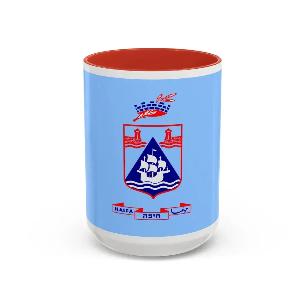 Flag of Haifa Israel - Accent Coffee Mug 15oz Red - Go Mug Yourself