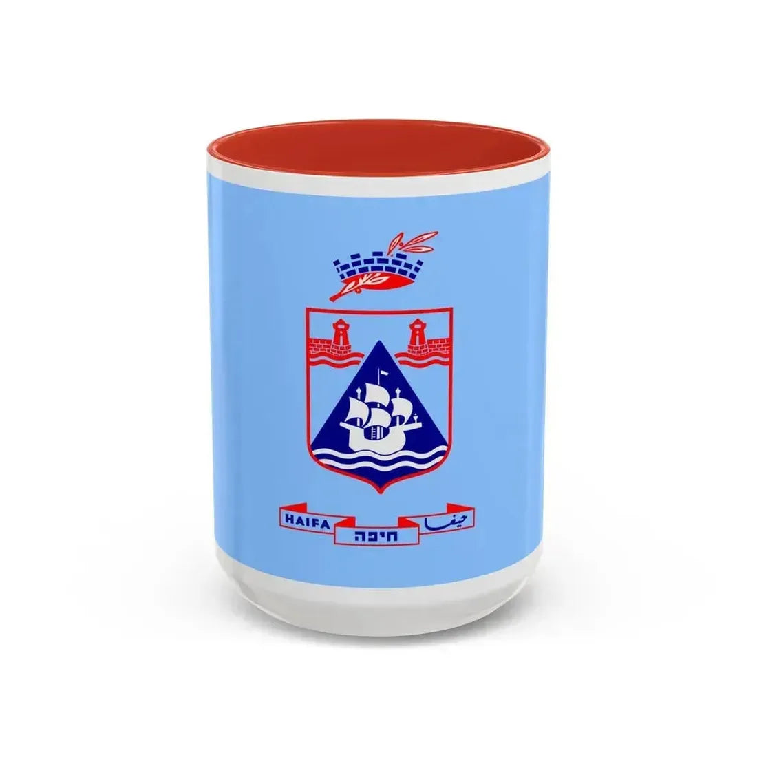 Flag of Haifa Israel - Accent Coffee Mug 15oz Red - Go Mug Yourself